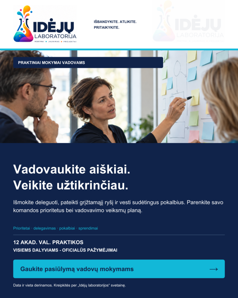 Vadovas praktiškai: aiški kryptis, atsakomybės ir sudėtingi pokalbiai